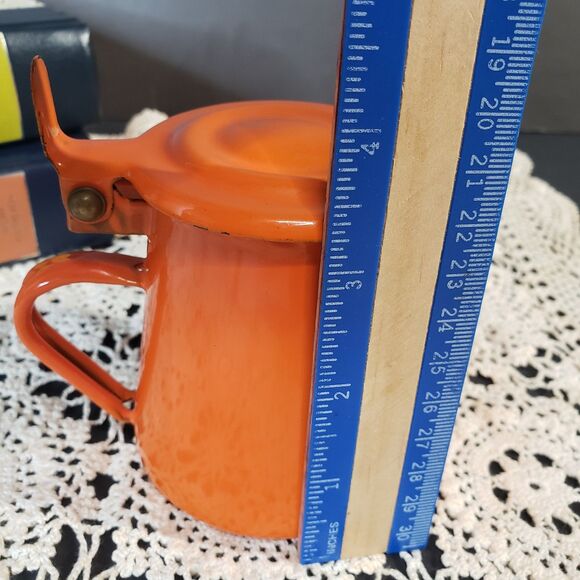 Vintage Italian Enamelware Western Bassano Orange Coffee Pot 3" Small Kettle - Picture 6 of 8